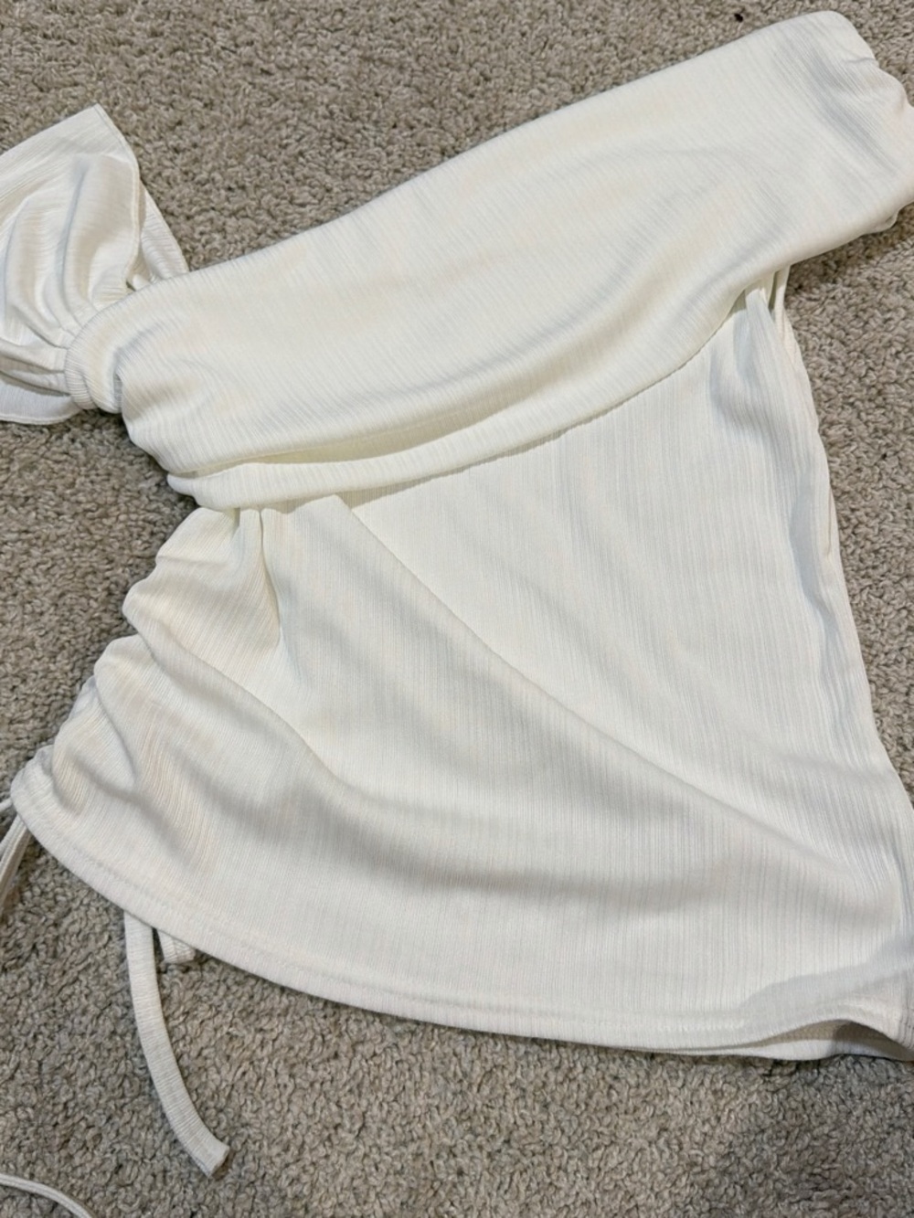 SHEIN Cream One-Shoulder Ruched Crop Top